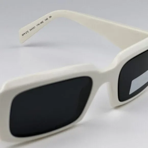 SALE! NEW Prada PR27ZS 17K08Z Talc White Dark Grey Unisex Rectangle Sunglasses - Picture 12 of 13